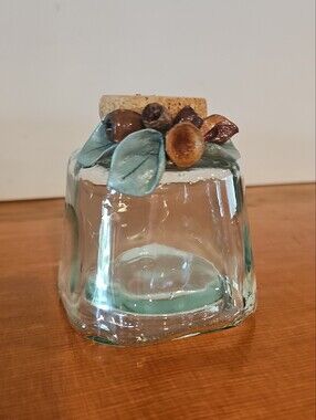 Set of 4 Vintage Rustic Glass Spice Jars - Acorn and Ceramic  Cork Tops